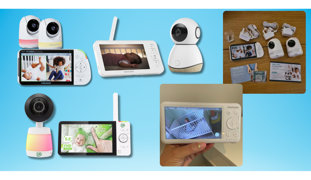 best baby monitors hero image featuring babysense, maxi-cosi see pro, leapfrog, momcozy