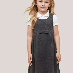 Girls' Pleated School Tunic With Bow in Grey, from £10