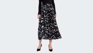Black Smudge Print Pleated Maxi Skirt