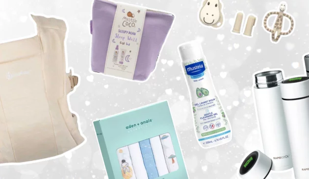 A collage of Christmas gift ideas for babies and new parents
