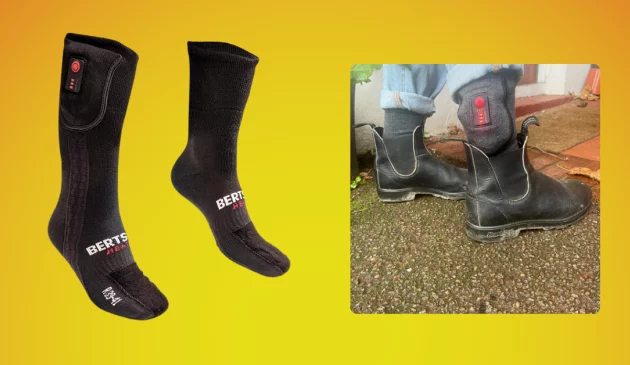BERTSCHAT Heated Socks Elite being hand tested by journalist Poppy O'Neill