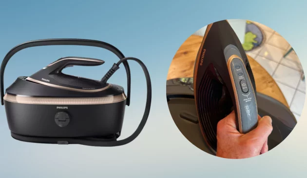 Philips PSG8300/80 Steam Generator Iron being hand tested for Mumsnet