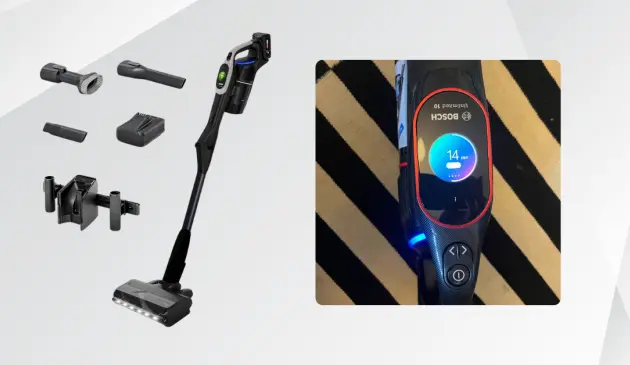 Mumsnet journalist Poppy O'Neill hand-testing the Bosch Unlimited 10 Cordless Vacuum Cleaner