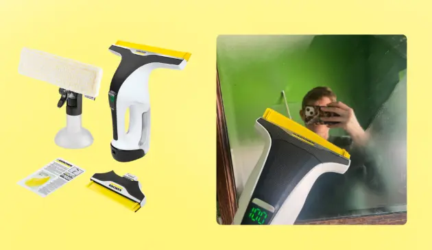 Mumsnet home editor Poppy O'Neill hand testing the Karcher WV6 Plus N