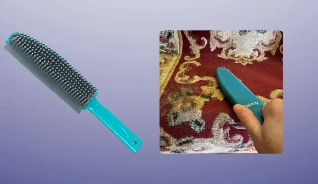 Mumsnet home editor Poppy O'Neill testing the Beldray Antibac Pet Plus+ Upholstery Brush