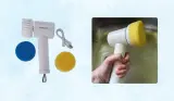 Mumsnet home editor Poppy O'Neill testing the  Lakeland Electric Cordless Scrubber