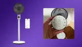 Mumsnet home editor Poppy O'Neill testing the Meaco Sefte Pro Pedestal Air Circulator
