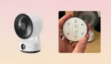 Mumsnet home editor Poppy O'Neill testing the Meaco Sefte 6” Portable Air Circulator