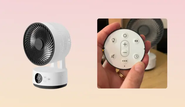 Mumsnet home editor Poppy O'Neill testing the Meaco Sefte 6” Portable Air Circulator