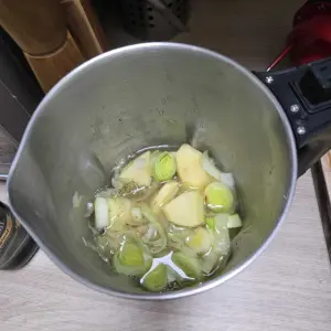 Inside the Morphy Richards Saute and Soup Maker with ingredients