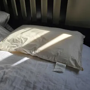 Ava Innes Luxury Wool & Organic Cotton Bed Pillow on a bed in the light