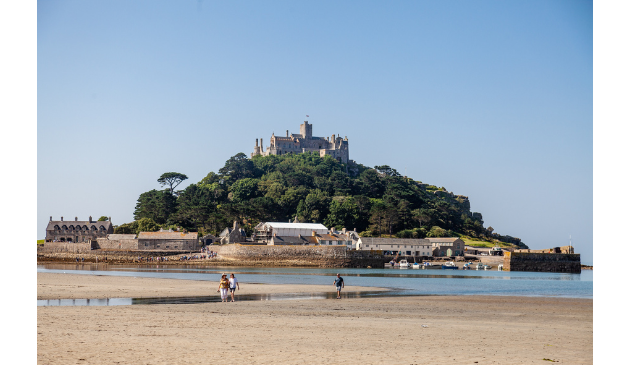 a tidal island with a castle at the top