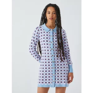 Olivia Rubin Mackenzie Square Print Knitted Button Up Mini Dress, £250