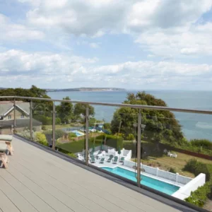 view from a balcony across the sea