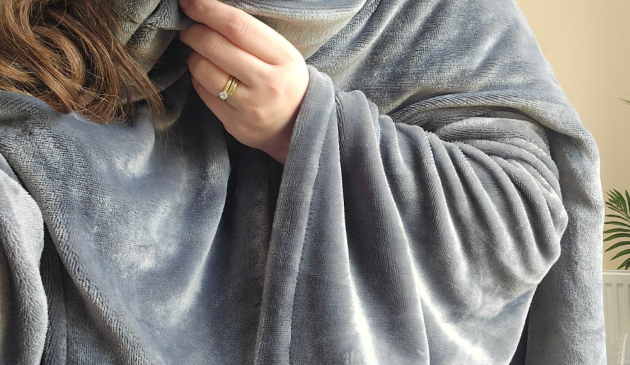 Wearing the Snuggler heated throw