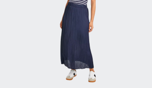 Navy Pleated Satin Midaxi Skirt