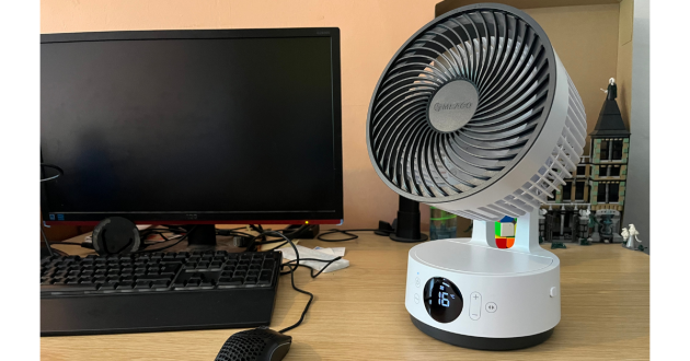 Mumsnet home editor Poppy O'Neill testing the Meaco Sefte 6” Portable Air Circulator
