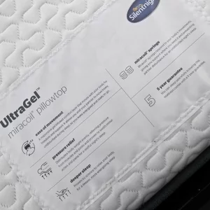 A closeup of the Silentnight UltraGel Miracoil Pillowtop mattress features