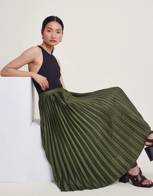 Monsoon Evelyn Pleated Skirt Green