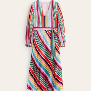 V-Neck Pleated Midi Dress