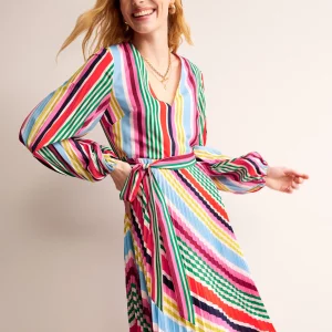 V-Neck Pleated Midi Dress