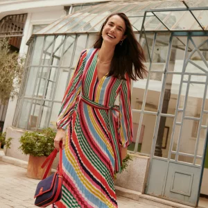 V-Neck Pleated Midi Dress