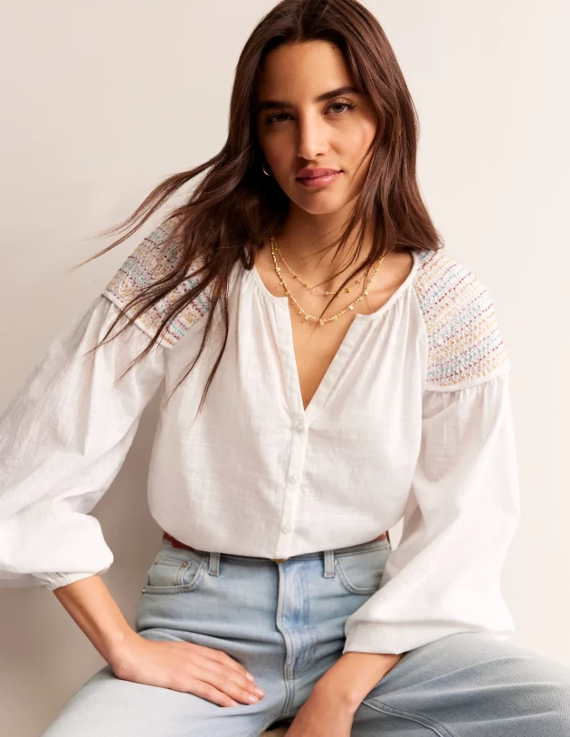 Cotton Smocked Blouse