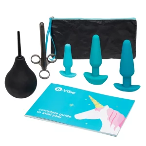 A product image of the B-Vibe Rechargeable Anal Training and Education Butt Plug Set (5 Piece)