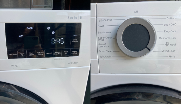 Control panel and dial of a Bosch Series 6 washing machine