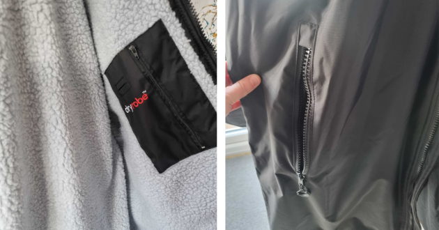 A close-up of the pockets on a dryrobe