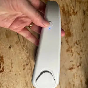 Mumsnet Home editor Poppy O'Neill testing the Boots Menopause & Me Wearable Neck Fan
