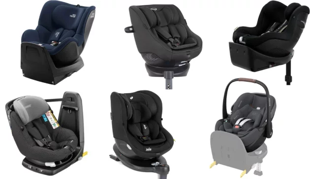 collage of 360 spin car seats