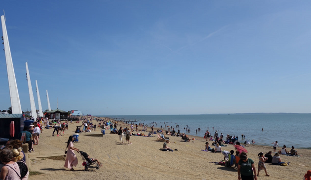 a sandy beach on a sunny day
