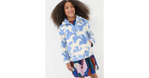 A child model wears FatFace's Blue Horse Half Neck Fleece