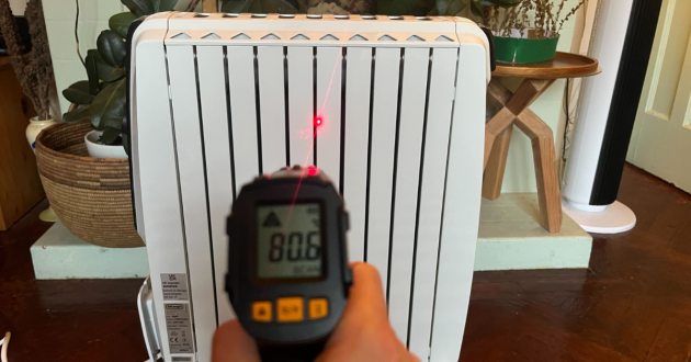 De'Longhi Dragon 4 Oil-Filled Radiator being hand tested by journalist Poppy O'Neill