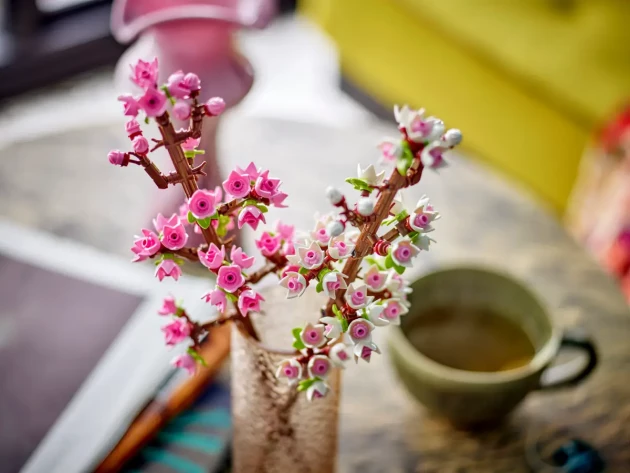 LEGO's Cherry Blossoms built in a cup on a table