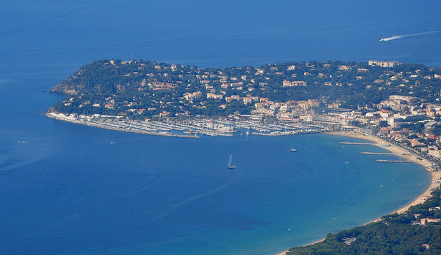 aerial shot of cavalaire sur mer on the mediterranean coast
