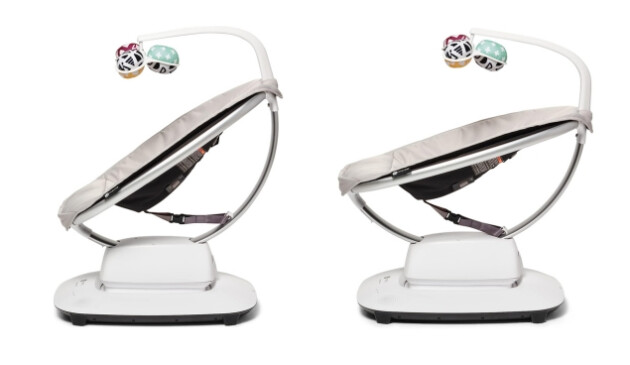Two recline angles on the 4Moms MamaRoo baby swing