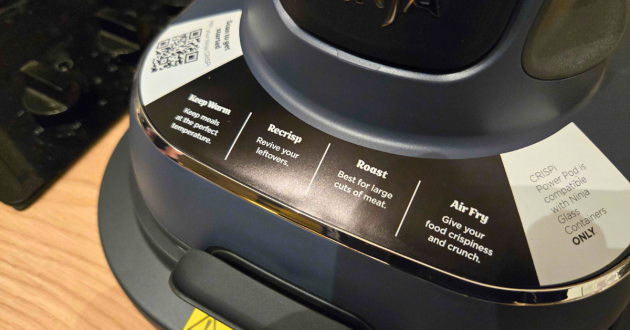 Ninja CRiSPi cooking pod base showing Keep Warm, Recrisp, Roast, and Air Fry mode options