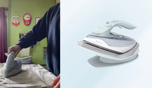 Tefal Freemove Power Cordless Steam Iron being hand tested by journalist Poppy O'Neill