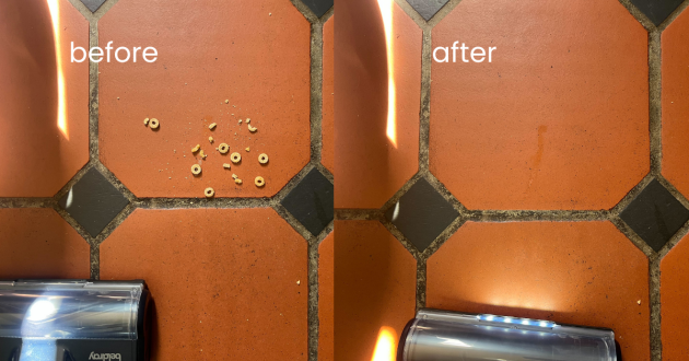 Mumsnet home editor Poppy O'Neill testing the Beldray Airfinity Cordless Vacuum Cleaner