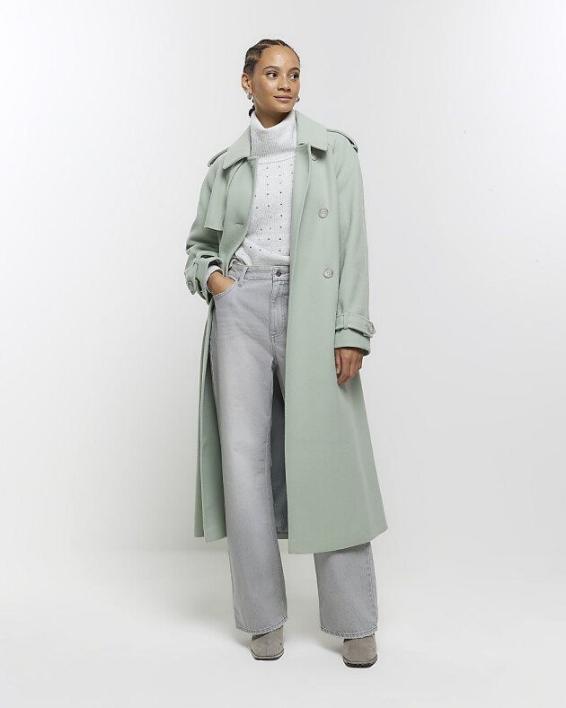 River island green trench coat