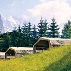 tents with an Alpine backdrop
