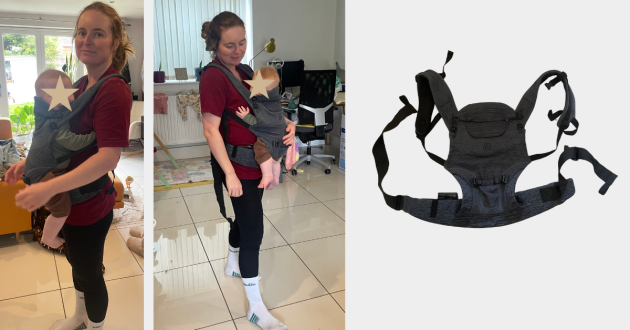 Mum using Ickle Bubba Seren baby carrier