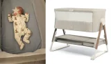 Baby in Mamas & Papas Lua Bedside Crib