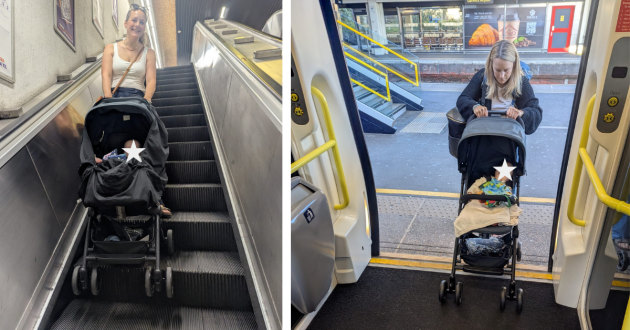 mum using Maxi-Cosi Lara 2 on public transport