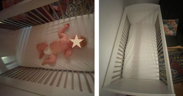 Baby in Silver Cross Valencia cot bed