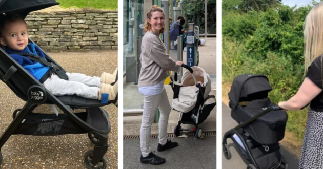 Women pushing toddlers and babies in pushchairs