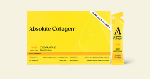 Absolute Collagen Original Liquid Collagen box and mango and pineapple sachet.
