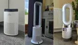 A grid of air purifiers by Coway, Vortex and Dyson